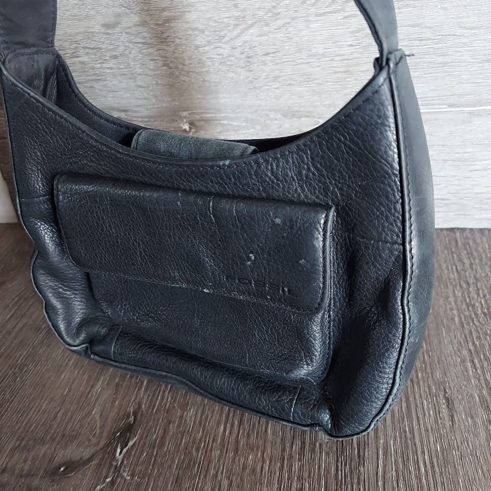 Fossil Vintge Y2K Black Leather Shoulder Bag Flap Pocket - Picture 6 of 11